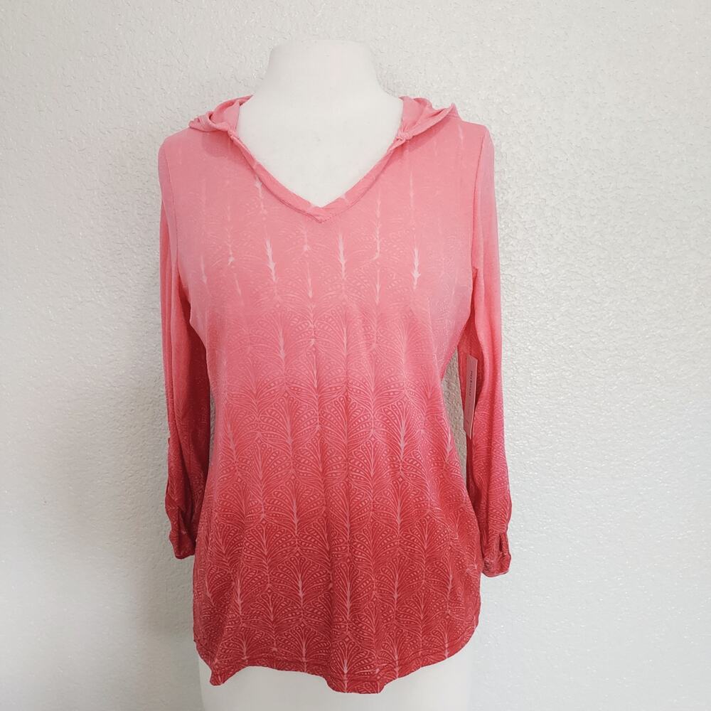 NEW Style & Co Sport Pink Ombre Long Sleeve Tee w/Hood Size PL